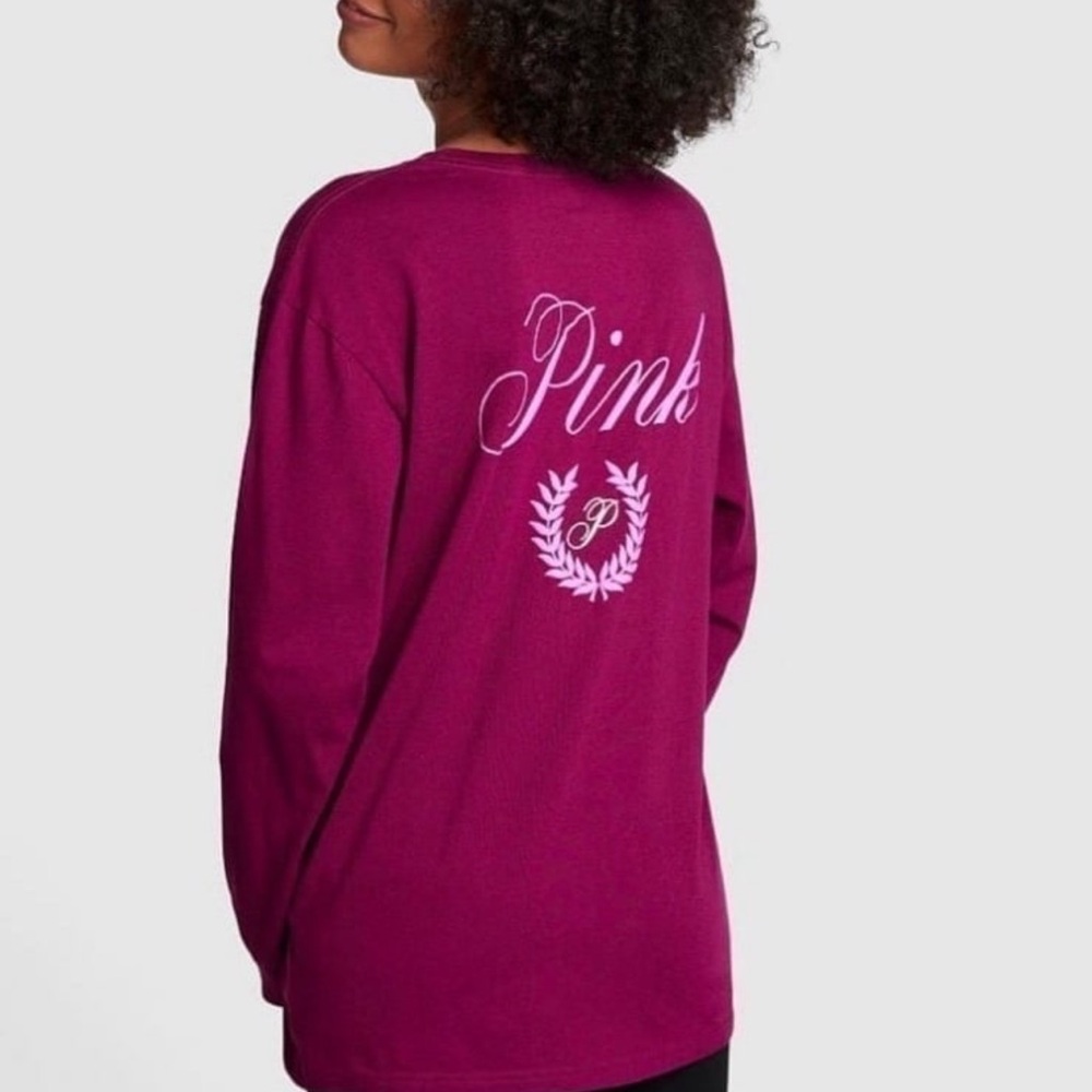Vs PINK Long Sleeve Campus Tee Sz sm magenta pink logo